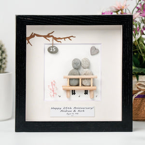 Dova Art Personalized 25th Wedding Anniversary Pebble Art, Couple Pebble Picture Framed Art - 8x8 inch Frame with Stand for Desktop or Wall Hanging by Dovaart.com