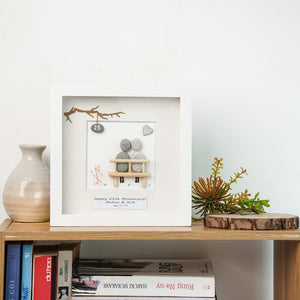 Dova Art Personalized 25th Wedding Anniversary Pebble Art, Couple Pebble Picture Framed Art - 8x8 inch Frame with Stand for Desktop or Wall Hanging by Dovaart.com