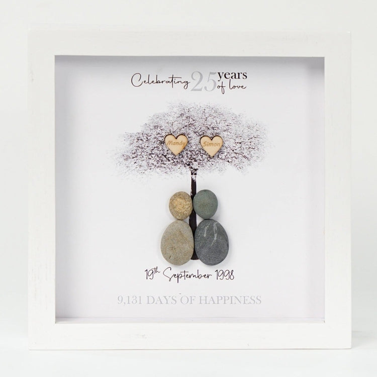 Dova Art Personalized 25th Wedding Anniversary Pebble Art, Couple Pebble Picture Framed Art - Frame Pebble Artwork Desktop or Wall Hanging 8x8 inch by Dovaart.com