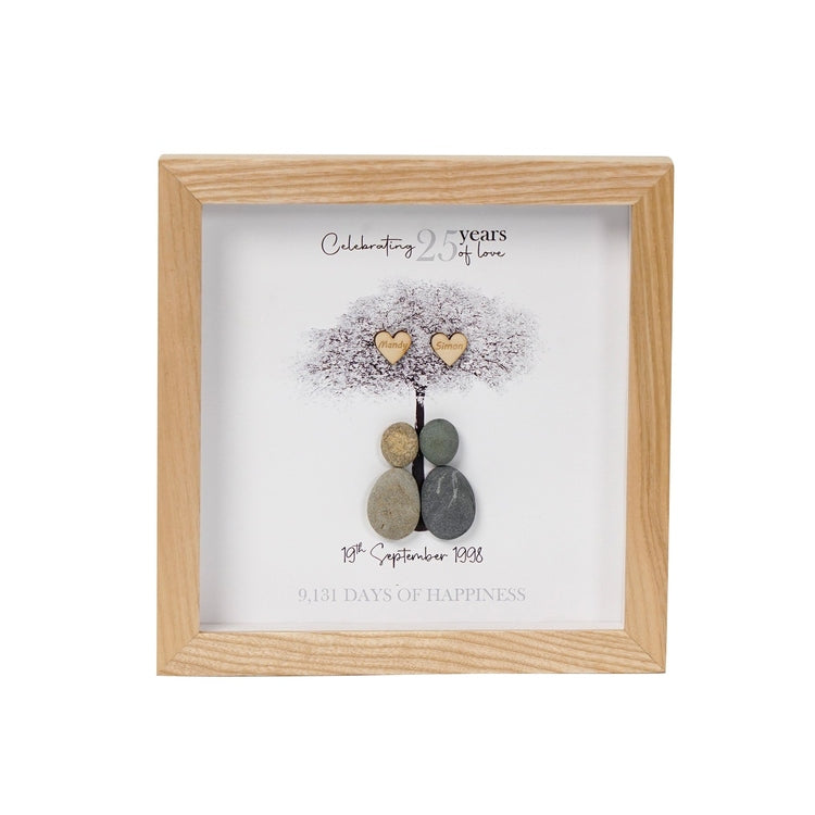 Dova Art Personalized 25th Wedding Anniversary Pebble Art, Couple Pebble Picture Framed Art - Frame Pebble Artwork Desktop or Wall Hanging 8x8 inch by Dovaart.com