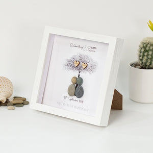 Dova Art Personalized 25th Wedding Anniversary Pebble Art, Couple Pebble Picture Framed Art - Frame Pebble Artwork Desktop or Wall Hanging 8x8 inch by Dovaart.com