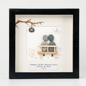 Dova Art Personalized 30th Wedding Anniversary Pebble Art, Couple Pebble Picture Framed Art - 8x8 inch Frame with Stand for Desktop or Wall Hanging by Dovaart.com