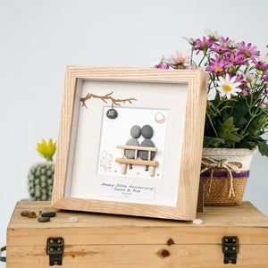 Dova Art Personalized 30th Wedding Anniversary Pebble Art, Couple Pebble Picture Framed Art - 8x8 inch Frame with Stand for Desktop or Wall Hanging by Dovaart.com