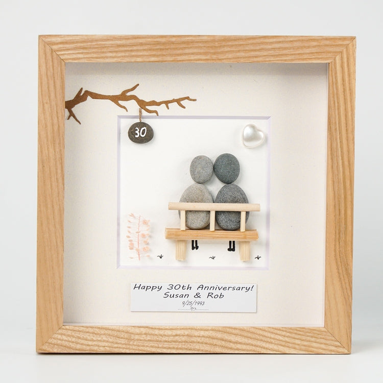 Dova Art Personalized 30th Wedding Anniversary Pebble Art, Couple Pebble Picture Framed Art - 8x8 inch Frame with Stand for Desktop or Wall Hanging by Dovaart.com