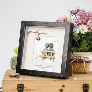 Dova Art Personalized 30th Wedding Anniversary Pebble Art, Couple Pebble Picture Framed Art - 8x8 inch Frame with Stand for Desktop or Wall Hanging by Dovaart.com
