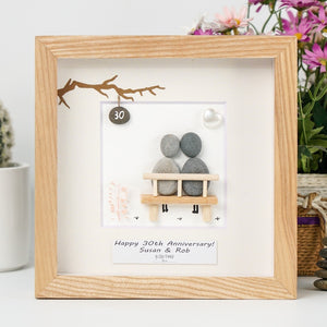 Dova Art Personalized 30th Wedding Anniversary Pebble Art, Couple Pebble Picture Framed Art - 8x8 inch Frame with Stand for Desktop or Wall Hanging by Dovaart.com