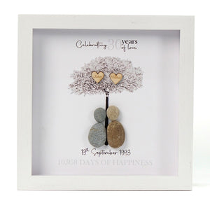 Dova Art Personalized 30th Wedding Anniversary Pebble Art, Couple Pebble Picture Framed Art - 8x8 inch Frame with Stand for Desktop or Wall Hanging by Dovaart.com
