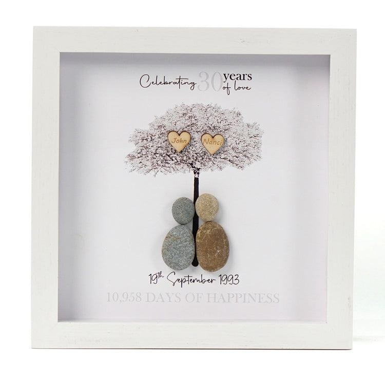 Dova Art Personalized 30th Wedding Anniversary Pebble Art, Couple Pebble Picture Framed Art - 8x8 inch Frame with Stand for Desktop or Wall Hanging by Dovaart.com