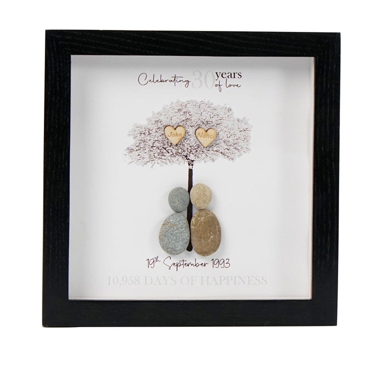 Dova Art Personalized 30th Wedding Anniversary Pebble Art, Couple Pebble Picture Framed Art - 8x8 inch Frame with Stand for Desktop or Wall Hanging by Dovaart.com
