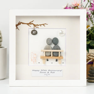 Dova Art Personalized 30th Wedding Anniversary Pebble Art, Couple Pebble Picture Framed Art - 8x8 inch Frame with Stand for Desktop or Wall Hanging by Dovaart.com