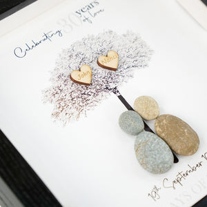 Dova Art Personalized 30th Wedding Anniversary Pebble Art, Couple Pebble Picture Framed Art - 8x8 inch Frame with Stand for Desktop or Wall Hanging by Dovaart.com