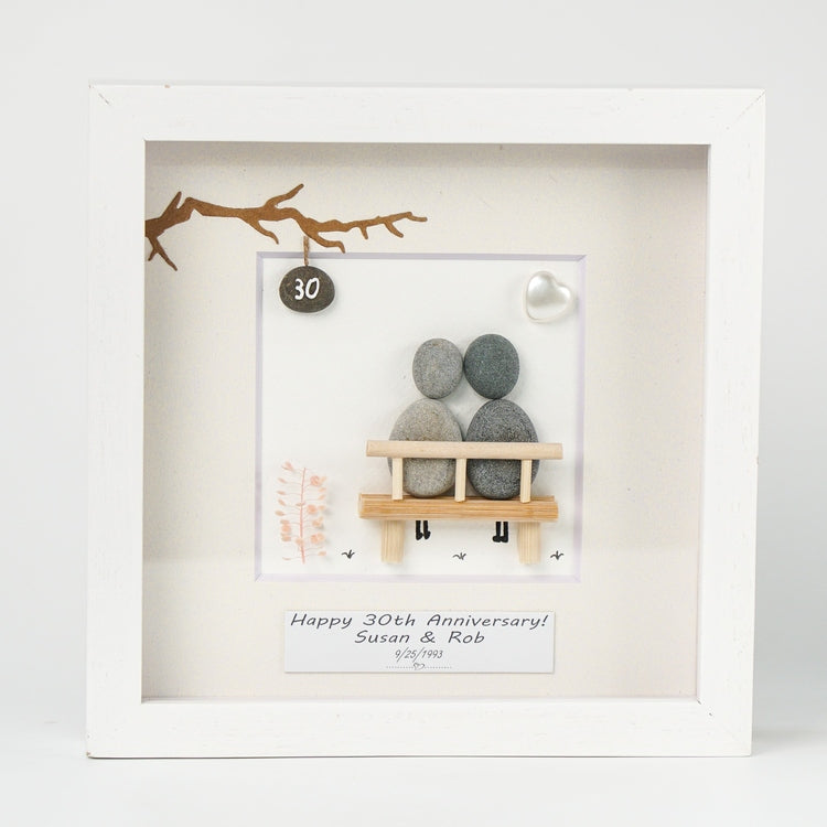 Dova Art Personalized 30th Wedding Anniversary Pebble Art, Couple Pebble Picture Framed Art - 8x8 inch Frame with Stand for Desktop or Wall Hanging by Dovaart.com