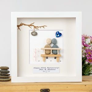 Dova Art Personalized 45th Wedding Anniversary Pebble Art, Couple Pebble Picture Framed Art - 8x8 inch Frame with Stand for Desktop or Wall Hanging by Dovaart.com