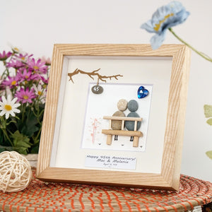 Dova Art Personalized 45th Wedding Anniversary Pebble Art, Couple Pebble Picture Framed Art - 8x8 inch Frame with Stand for Desktop or Wall Hanging by Dovaart.com