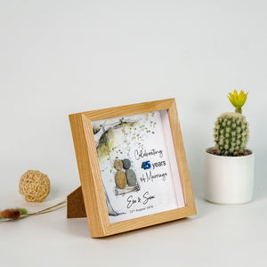 Dova Art Personalized 45th Wedding Anniversary Pebble Art, Couple Pebble Picture Framed Art - 8x8 inch Frame with Stand for Desktop or Wall Hanging by Dovaart.com