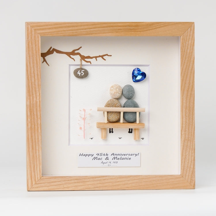 Dova Art Personalized 45th Wedding Anniversary Pebble Art, Couple Pebble Picture Framed Art - 8x8 inch Frame with Stand for Desktop or Wall Hanging by Dovaart.com