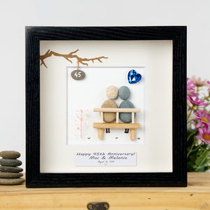Dova Art Personalized 45th Wedding Anniversary Pebble Art, Couple Pebble Picture Framed Art - 8x8 inch Frame with Stand for Desktop or Wall Hanging by Dovaart.com