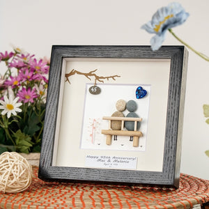 Dova Art Personalized 45th Wedding Anniversary Pebble Art, Couple Pebble Picture Framed Art - 8x8 inch Frame with Stand for Desktop or Wall Hanging by Dovaart.com