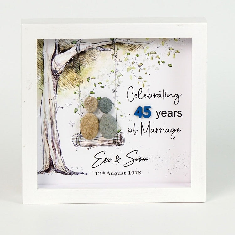 Dova Art Personalized 45th Wedding Anniversary Pebble Art, Couple Pebble Picture Framed Art - 8x8 inch Frame with Stand for Desktop or Wall Hanging by Dovaart.com