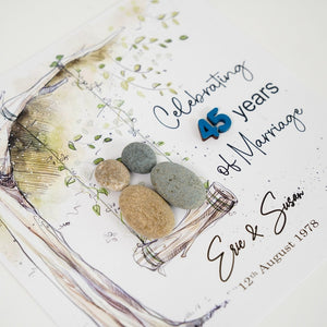 Dova Art Personalized 45th Wedding Anniversary Pebble Art, Couple Pebble Picture Framed Art - 8x8 inch Frame with Stand for Desktop or Wall Hanging by Dovaart.com