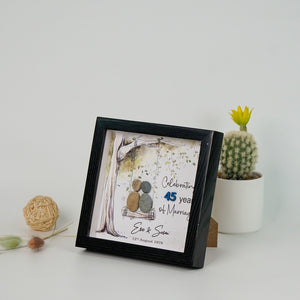 Dova Art Personalized 45th Wedding Anniversary Pebble Art, Couple Pebble Picture Framed Art - 8x8 inch Frame with Stand for Desktop or Wall Hanging by Dovaart.com