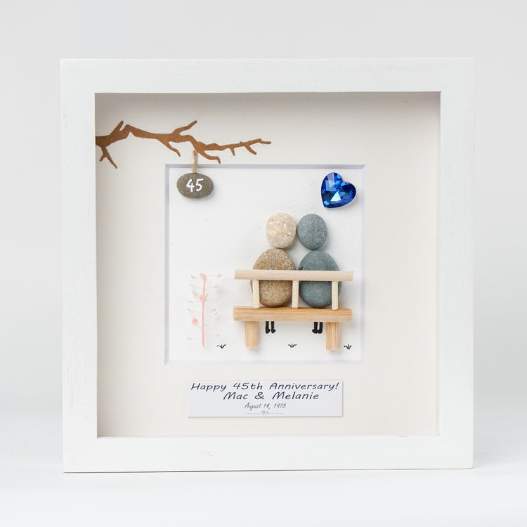 Dova Art Personalized 45th Wedding Anniversary Pebble Art, Couple Pebble Picture Framed Art - 8x8 inch Frame with Stand for Desktop or Wall Hanging by Dovaart.com