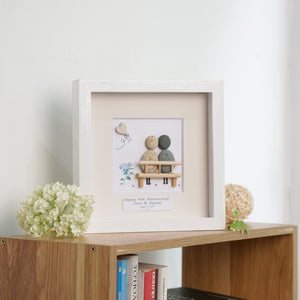 Dova Art Personalized 4th Wedding Anniversary Pebble Art, Couple Pebble Picture Framed Art -8x8 inch Frame with Stand for Desktop or Wall Hanging by Dovaart.com