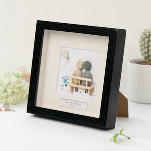 Dova Art Personalized 4th Wedding Anniversary Pebble Art, Couple Pebble Picture Framed Art -8x8 inch Frame with Stand for Desktop or Wall Hanging by Dovaart.com