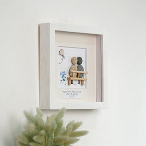 Dova Art Personalized 4th Wedding Anniversary Pebble Art, Couple Pebble Picture Framed Art -8x8 inch Frame with Stand for Desktop or Wall Hanging by Dovaart.com