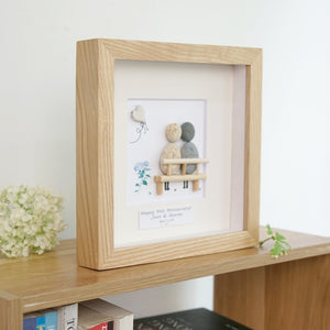 Dova Art Personalized 4th Wedding Anniversary Pebble Art, Couple Pebble Picture Framed Art -8x8 inch Frame with Stand for Desktop or Wall Hanging by Dovaart.com