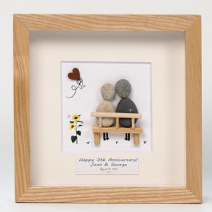 Dova Art Personalized 4th Wedding Anniversary Pebble Art, Couple Pebble Picture Framed Art -8x8 inch Frame with Stand for Desktop or Wall Hanging by Dovaart.com