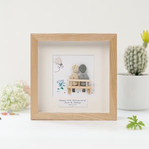 Dova Art Personalized 4th Wedding Anniversary Pebble Art, Couple Pebble Picture Framed Art -8x8 inch Frame with Stand for Desktop or Wall Hanging by Dovaart.com