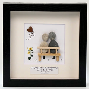 Dova Art Personalized 4th Wedding Anniversary Pebble Art, Couple Pebble Picture Framed Art -8x8 inch Frame with Stand for Desktop or Wall Hanging by Dovaart.com