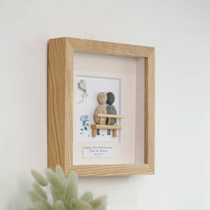 Dova Art Personalized 4th Wedding Anniversary Pebble Art, Couple Pebble Picture Framed Art -8x8 inch Frame with Stand for Desktop or Wall Hanging by Dovaart.com