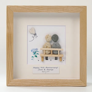 Dova Art Personalized 4th Wedding Anniversary Pebble Art, Couple Pebble Picture Framed Art -8x8 inch Frame with Stand for Desktop or Wall Hanging by Dovaart.com
