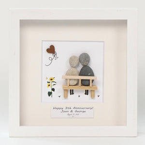 Dova Art Personalized 4th Wedding Anniversary Pebble Art, Couple Pebble Picture Framed Art -8x8 inch Frame with Stand for Desktop or Wall Hanging by Dovaart.com
