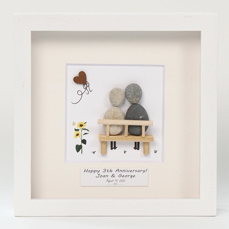 Dova Art Personalized 4th Wedding Anniversary Pebble Art, Couple Pebble Picture Framed Art -8x8 inch Frame with Stand for Desktop or Wall Hanging by Dovaart.com