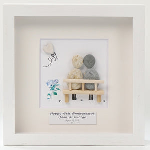 Dova Art Personalized 4th Wedding Anniversary Pebble Art, Couple Pebble Picture Framed Art -8x8 inch Frame with Stand for Desktop or Wall Hanging by Dovaart.com