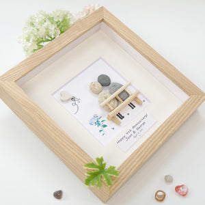 Dova Art Personalized 4th Wedding Anniversary Pebble Art, Couple Pebble Picture Framed Art -8x8 inch Frame with Stand for Desktop or Wall Hanging by Dovaart.com