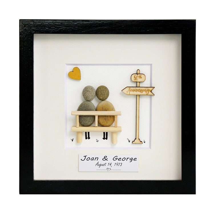 Dova Art Personalized 50th Wedding Anniversary Pebble Art, Couple Pebble Picture Framed Art - 8x8 inch Frame with Stand for Desktop or Wall Hanging by Dovaart.com