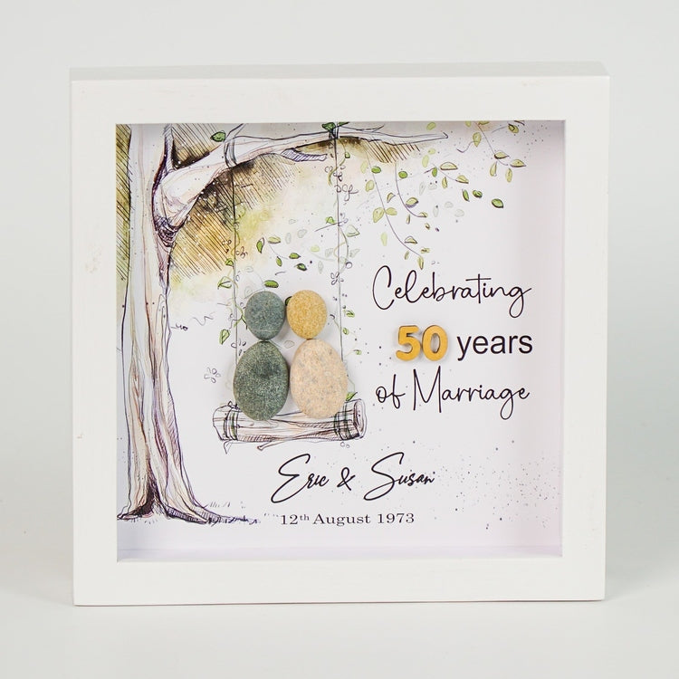 Dova Art Personalized 50th Wedding Anniversary Pebble Art, Couple Pebble Picture Framed Art -8x8 inch Frame with Stand for Desktop or Wall Hanging by Dovaart.com