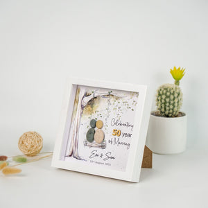 Dova Art Personalized 50th Wedding Anniversary Pebble Art, Couple Pebble Picture Framed Art -8x8 inch Frame with Stand for Desktop or Wall Hanging by Dovaart.com