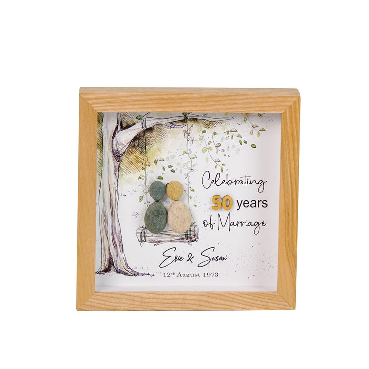 Dova Art Personalized 50th Wedding Anniversary Pebble Art, Couple Pebble Picture Framed Art -8x8 inch Frame with Stand for Desktop or Wall Hanging by Dovaart.com