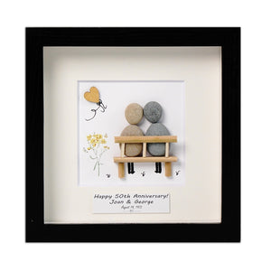 Dova Art Personalized 50th Wedding Anniversary Pebble Art, Couple Pebble Picture Framed Art -8x8 inch Frame with Stand for Desktop or Wall Hanging by Dovaart.com