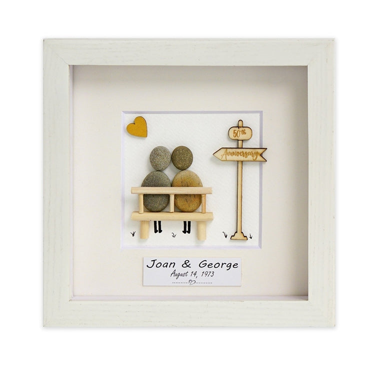 Dova Art Personalized 50th Wedding Anniversary Pebble Art, Couple Pebble Picture Framed Art - 8x8 inch Frame with Stand for Desktop or Wall Hanging by Dovaart.com