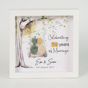 Dova Art Personalized 50th Wedding Anniversary Pebble Art, Couple Pebble Picture Framed Art -8x8 inch Frame with Stand for Desktop or Wall Hanging by Dovaart.com