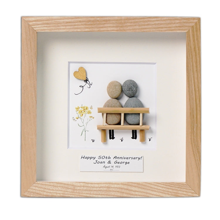 Dova Art Personalized 50th Wedding Anniversary Pebble Art, Couple Pebble Picture Framed Art -8x8 inch Frame with Stand for Desktop or Wall Hanging by Dovaart.com