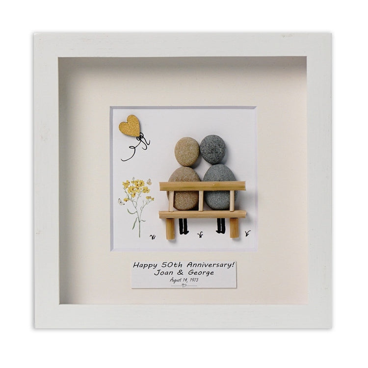 Dova Art Personalized 50th Wedding Anniversary Pebble Art, Couple Pebble Picture Framed Art -8x8 inch Frame with Stand for Desktop or Wall Hanging by Dovaart.com