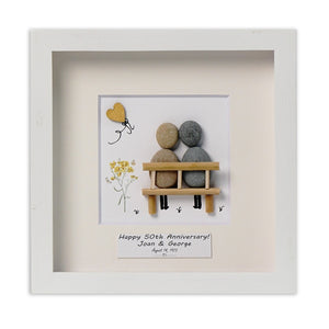 Dova Art Personalized 50th Wedding Anniversary Pebble Art, Couple Pebble Picture Framed Art -8x8 inch Frame with Stand for Desktop or Wall Hanging by Dovaart.com