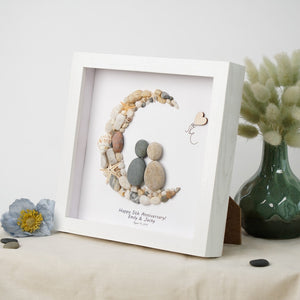 Dova Art Personalized 5th Wedding Anniversary Pebble Art, Couple Pebble Picture Framed Art - 8x8 inch Frame with Stand for Desktop or Wall Hanging by Dovaart.com
